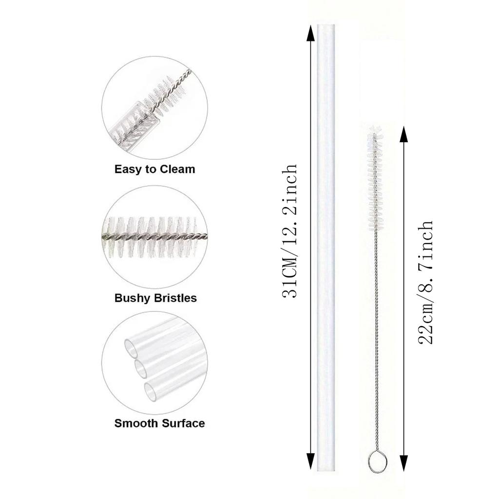Replacement Straws for Stanley 40 oz Cup Tumbler, 12 Pack Clear Reusable Plastic Straws, 2 Straw Brushes,for Stanley Cup