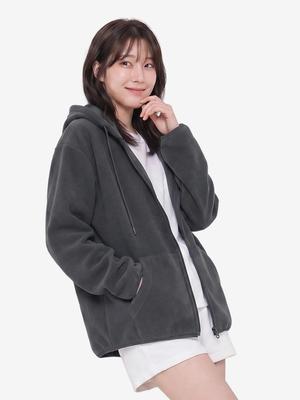 Fleece Reißverschluss Hoodie Dunkelgrau Größe L