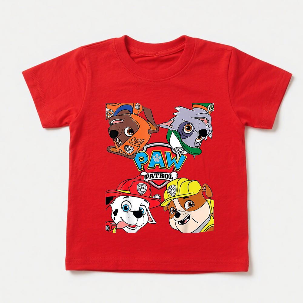 Paw Patrol Kids Cotton T Shirt Boys Girls Casual Short Sleeve Top Graphic Print Puppy Dog Cartoon Character Summer Clothing