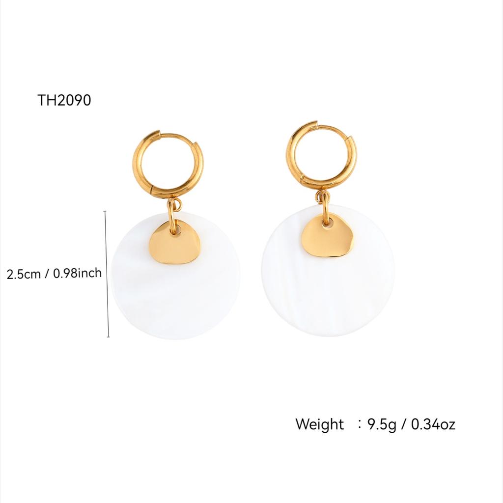 Summer Beach Collection Fashion Elegant Vintage Style Stainless Steel 18K Gold Plated Round Mother Of Zircon Earrings For Women