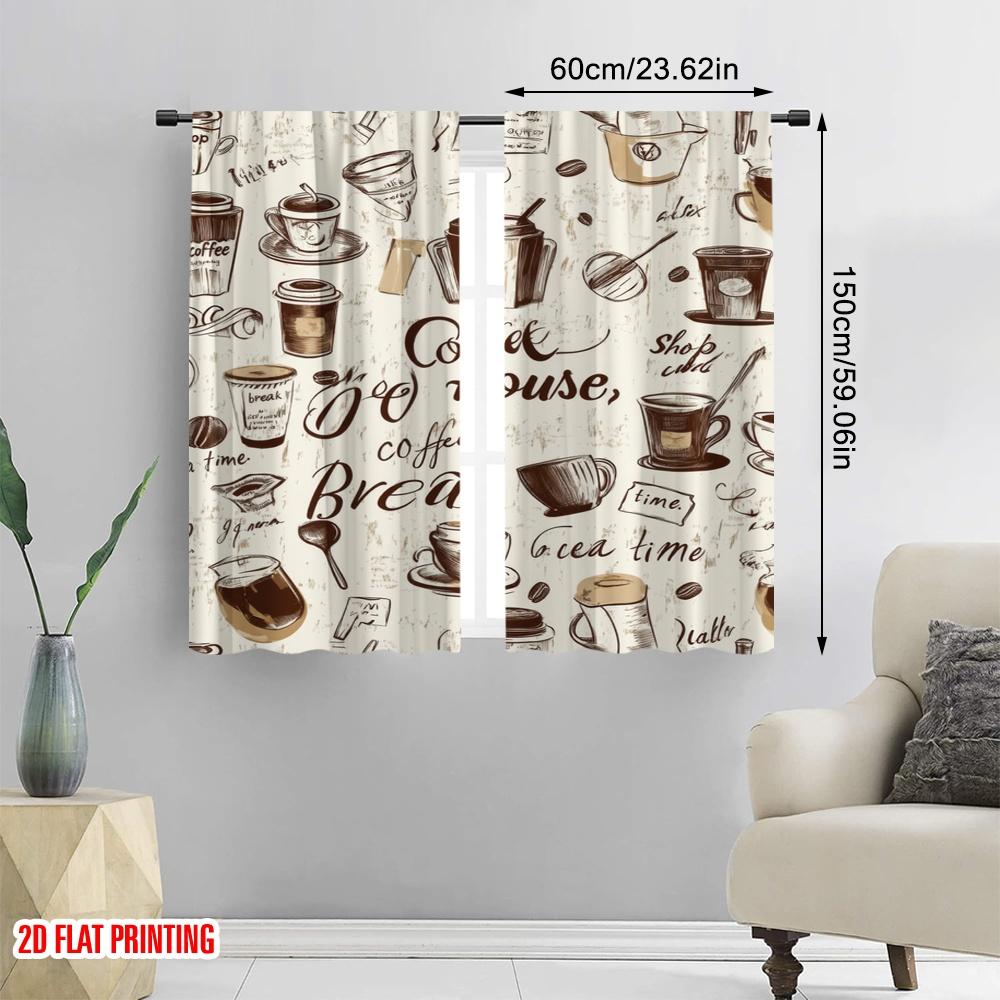 2 st, 2D-plantryck Populära Gardiner Caf Klotter Mångsidigt Polyestertyg (utan spö) Användning under alla årstider för vardagsrum,