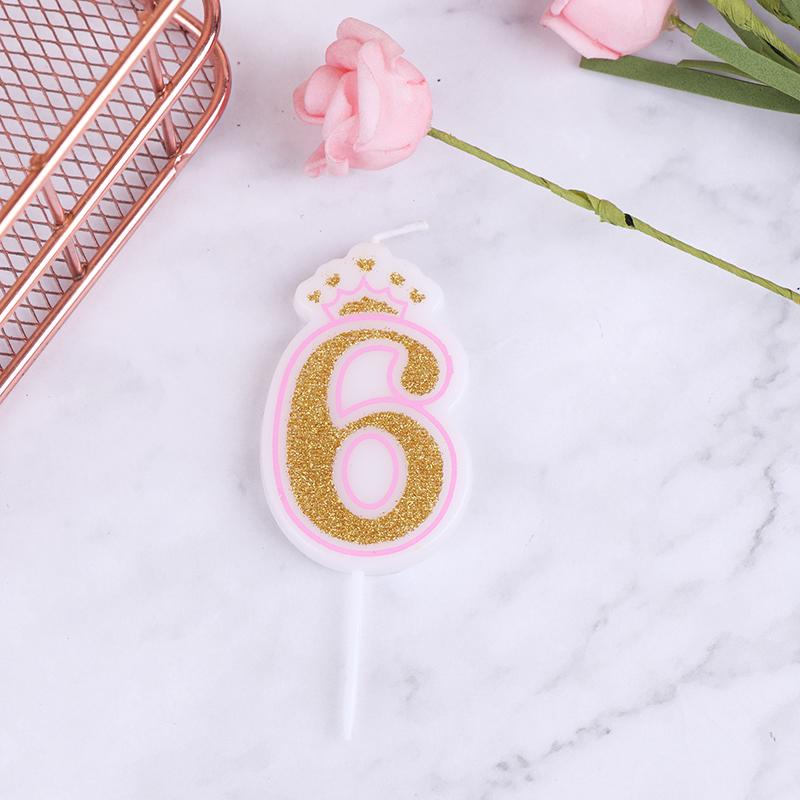 Praktyczna korona do pieczenia cyfrowa powierzchnia świecy złoty brokat z obramowaniem różowa niebieska świeca dekoracja na tort urodzinowy