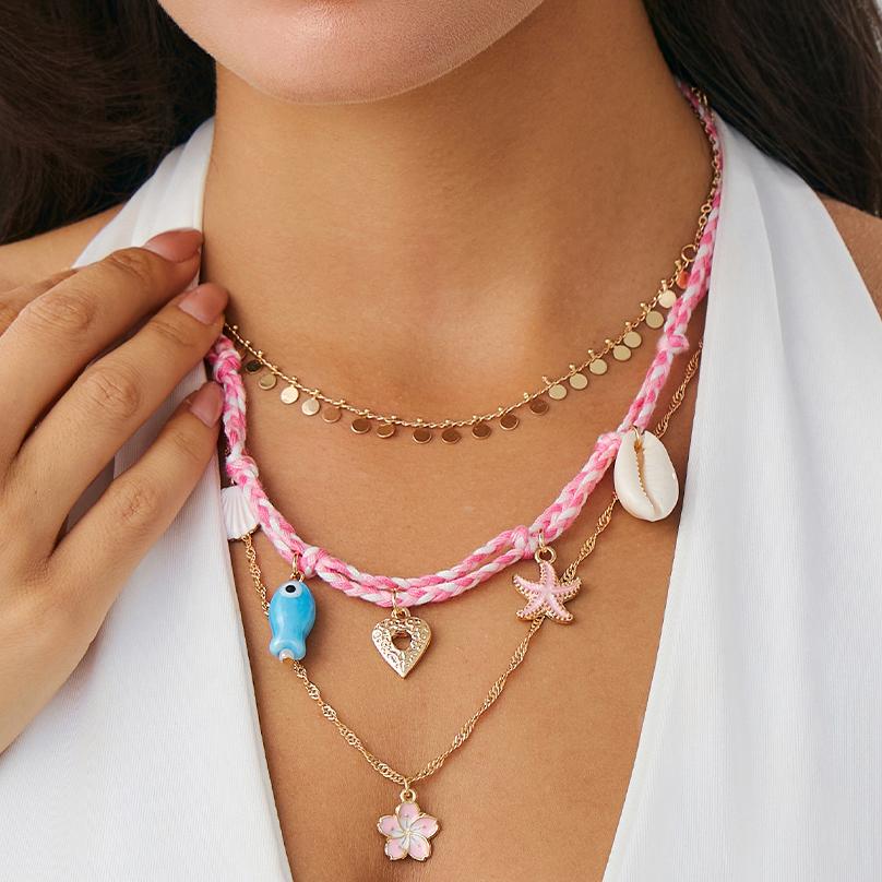 

Ingemark 3Pcs/Set Y2K Boho Flower Scallop Pendant Choker Necklace for Women Collares Kpop Adjustable Tassel Chain Daily Jewelry