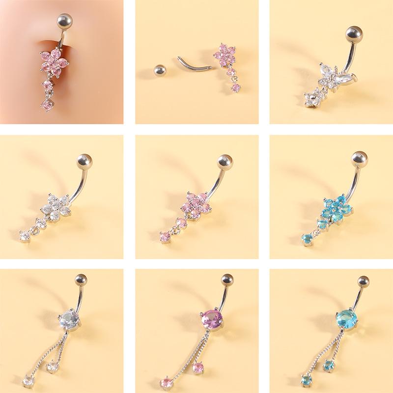 Stilvoller G23 Titan Zirkon Blume Bauchnabelring Piercing Schmuck