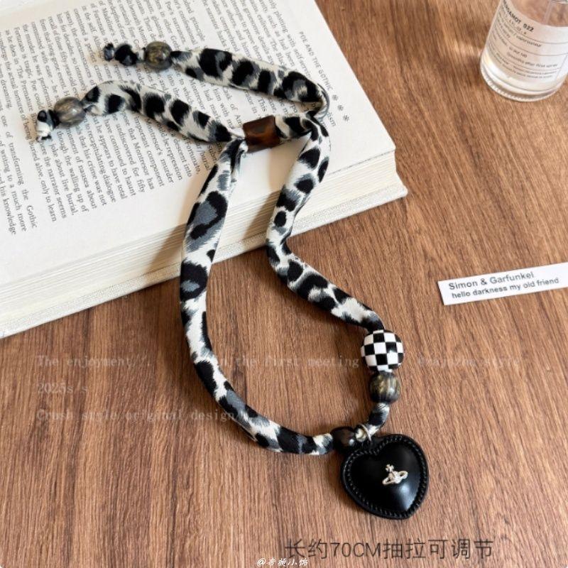 Maillard Bead Leopard Print Scarf Necklace, Fashionable and Versatile Necklace