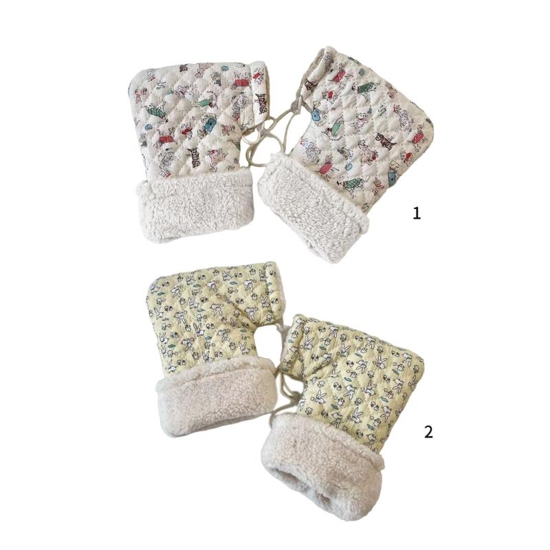 Winter Outdoor Sports Mittens for Children Cute Cartoon Printed Stroller Hand Warmers Soft Plush Lining Warm Gloves
