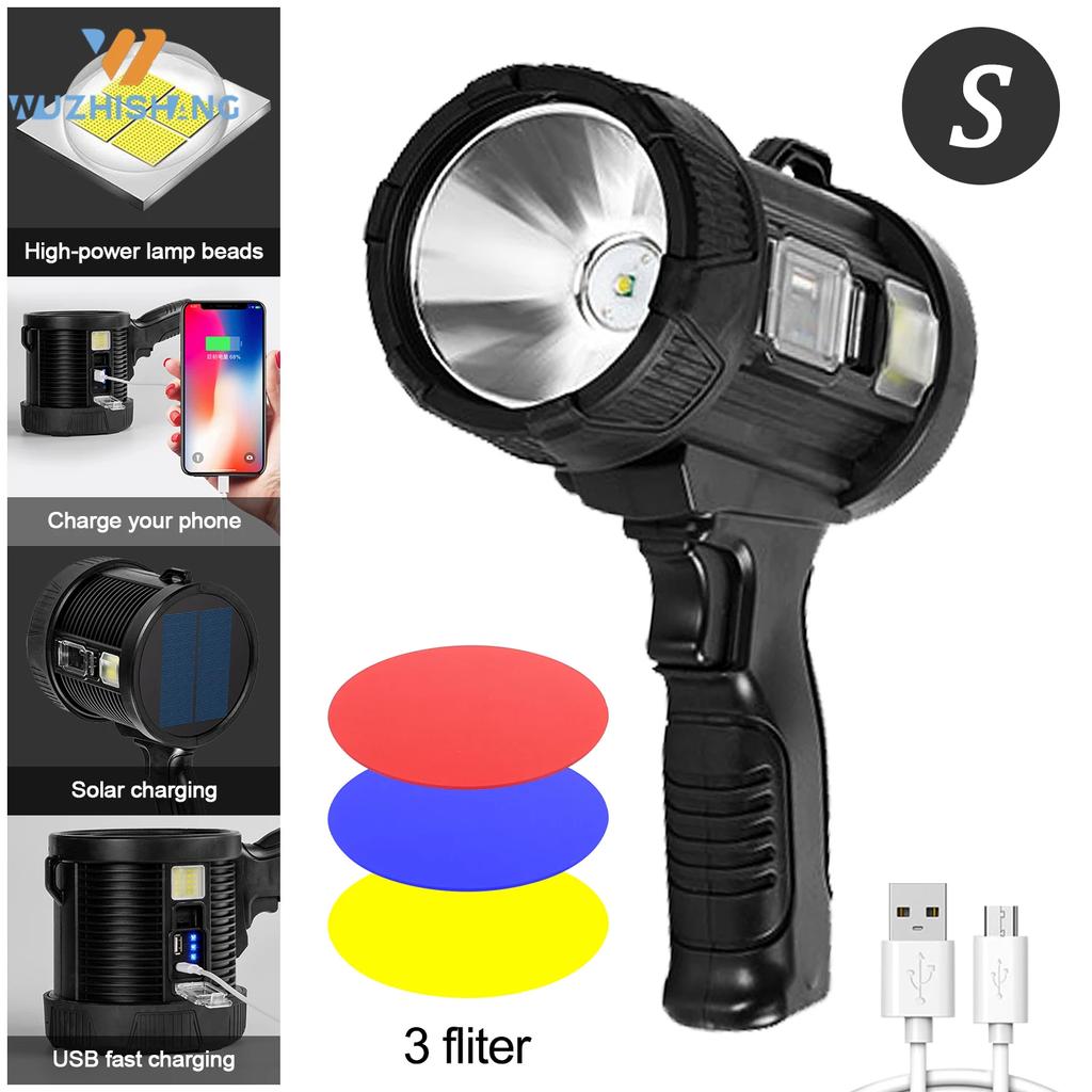 P50 Portable Handheld Led Flashlight Searchlight Spotlights With COB Light Solar Panel Type-C Charging Torch for Hunt,Outdoors