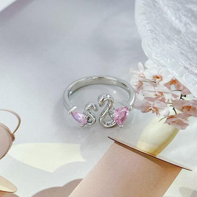 Medieval Vintage Light Luxury Love Crown Open Ring Zircon Exquisite Elegant Retro Court Style Index Finger Ring