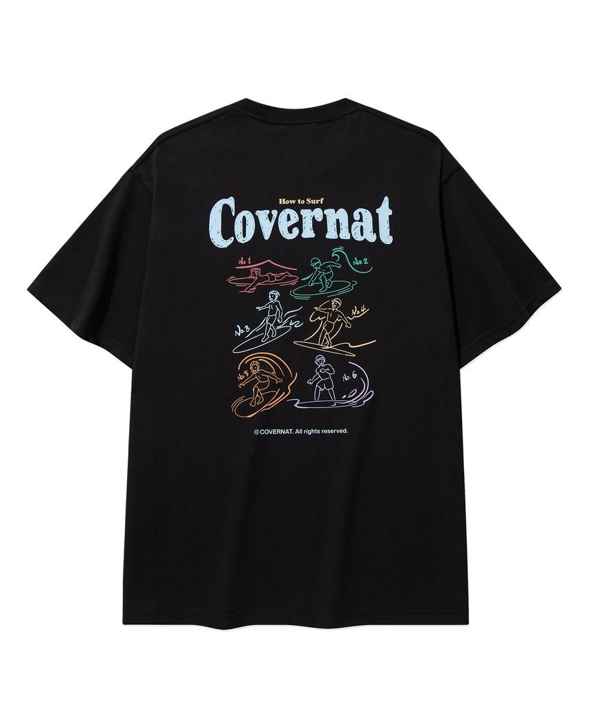 COVERNAT Cool Cotton Surfing Motion Graphic T-Shirt New Black