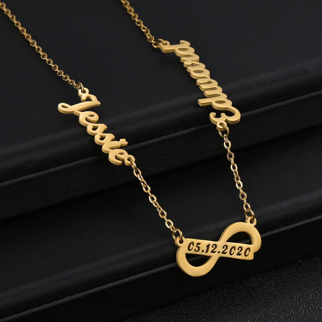 Atoztide Personalized Custom Name Date Necklace for Women Stainless Steel Link Chain Unlimited Pendant Couple Jewelry Gift
