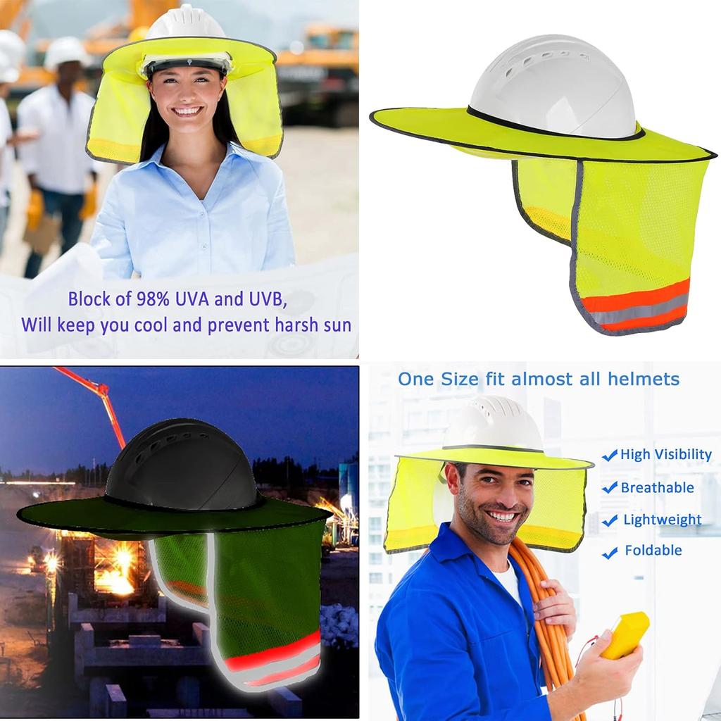 4 Pack Hard Hat Sun Shade - Full Brim Mesh Sun Shield with Reflective Strip Visor