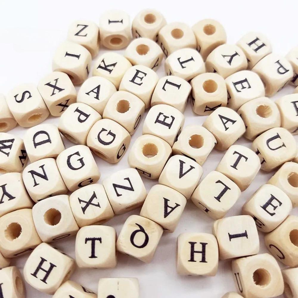 10mm 100pcs Square Natural Wooden Alphabet Beads A-Z 0-9 Letter Beads for Bracelets Spacer Baby Smooth Teether Jewelry Pacifier CDN