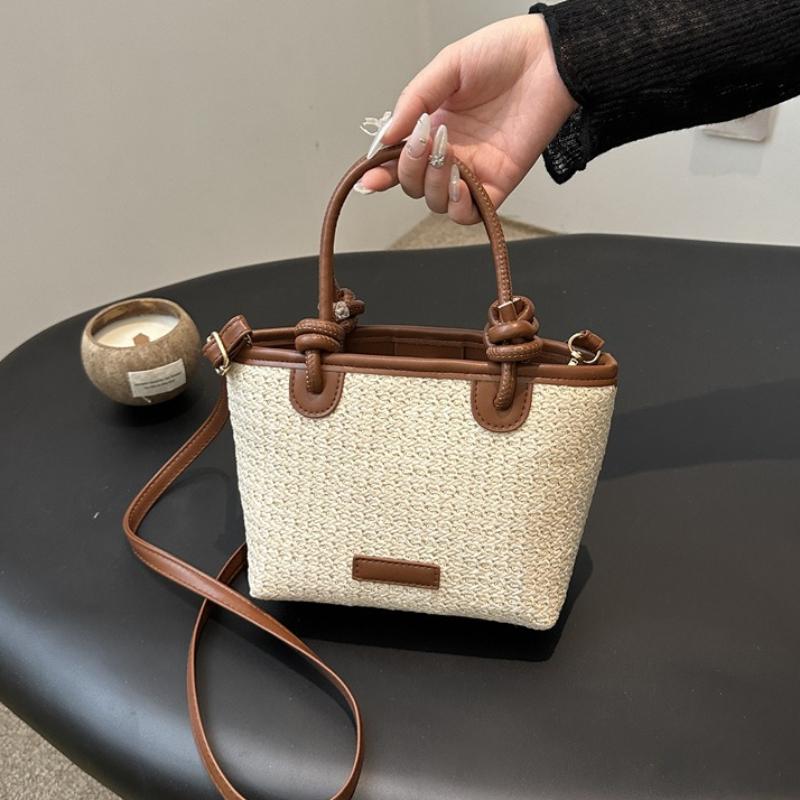 Summer Vacation Women's Beach Straw Woven Shoulder Bags Commuter Simple Ladies Small Bucket Handbags Female Travel Crossbody Bag