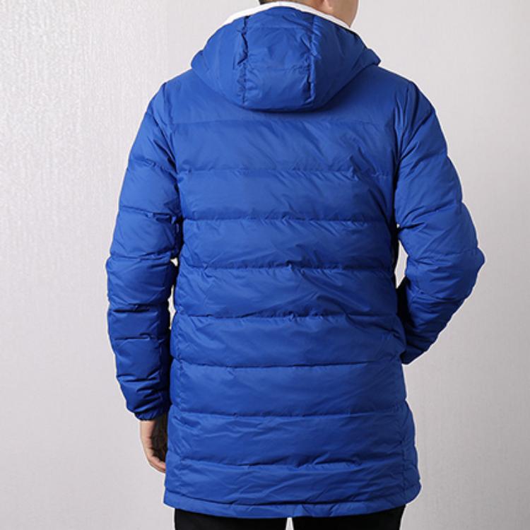 Adidas Reversible Mid-Length Hooded Color Block Striped Logo Down Jacket Men Outerwear Blue Black DM1968