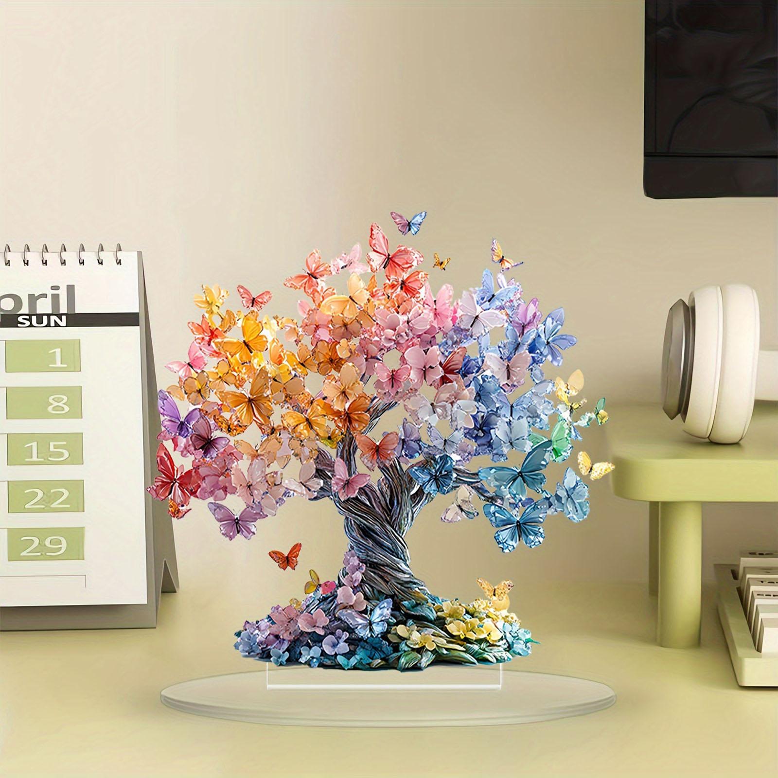 

Colorful Tree Of Life Acrylic Ornaments 2D Butterfly Lucky Tree Room Decoration Aesthetics for Home Table Desk Decorations Gifts
