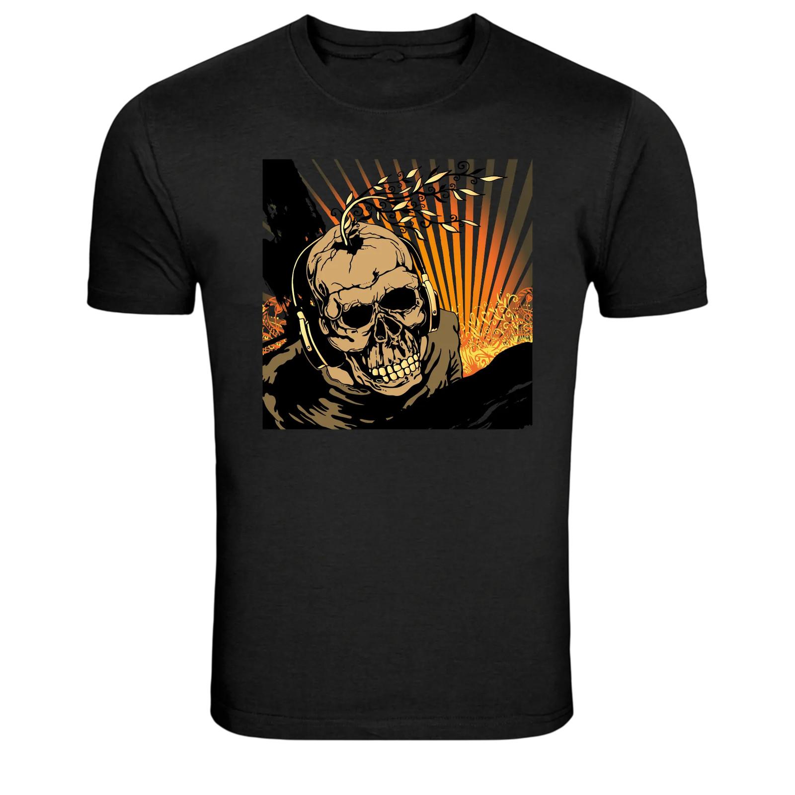 Skull Headphones DJ Music Retro Sunset Graphic T-Shirt S