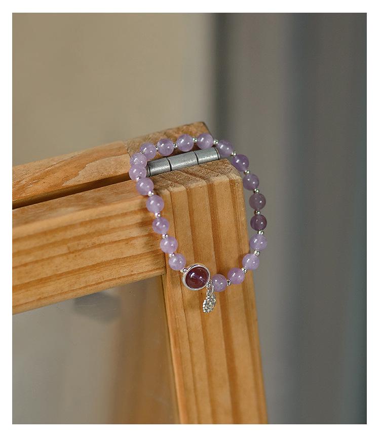 Lavender Amethyst & Purple Jade Snowflake Bracelet, S925 Silver, Natural Crystal Beaded, Simple Ladylike Style.