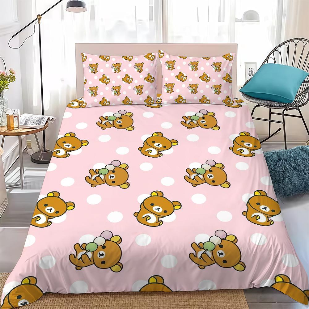 Cartoon R-Rilakkuma Cute Duvet Cover Set Home Style Bedding Soft Laundry Cotton Bed 3 Piece Set Student Dormitory Gift