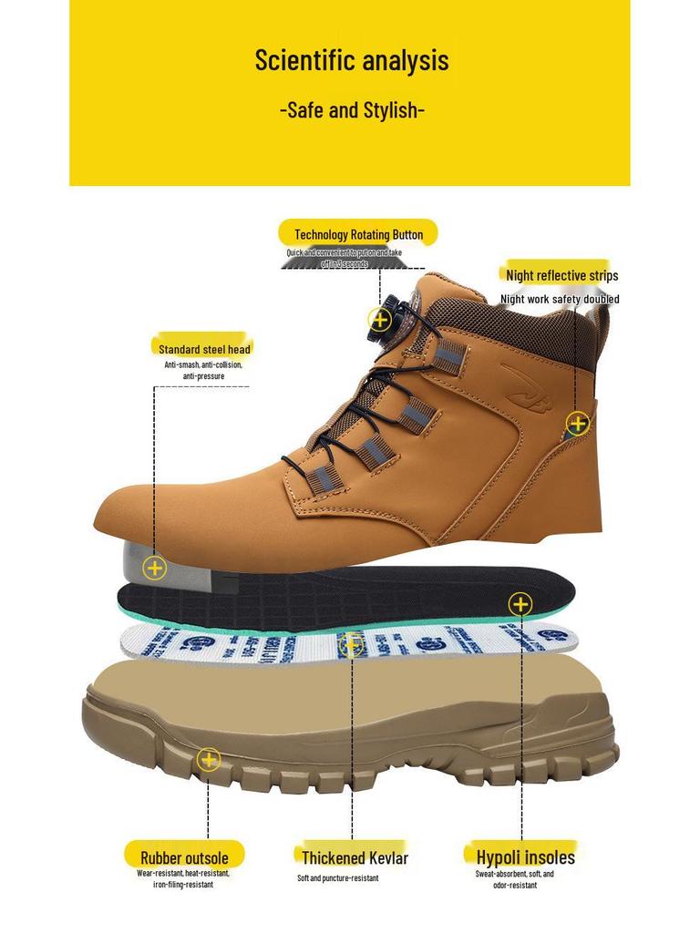 Steel Toe Anti-Smash Safety Shoes with Puncture-Resistant Technology, Lightweight & Comfortable Shock-Absorbing Work Shoes