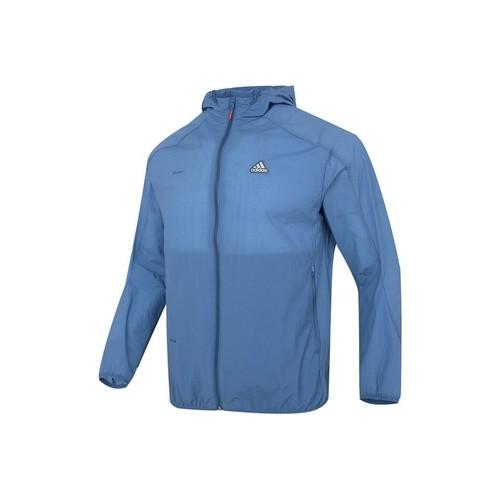 adidas solid color logo embroidered breathable hooded jacket for men, blue XL синий