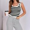 Women's Ribbed Vest Sleeveless Striped Knit U Neck Shirt Summer Casual Tank Top