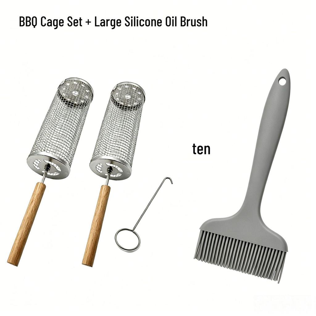 Portable Round 304 Stainless Steel BBQ Grill with Wooden Handle