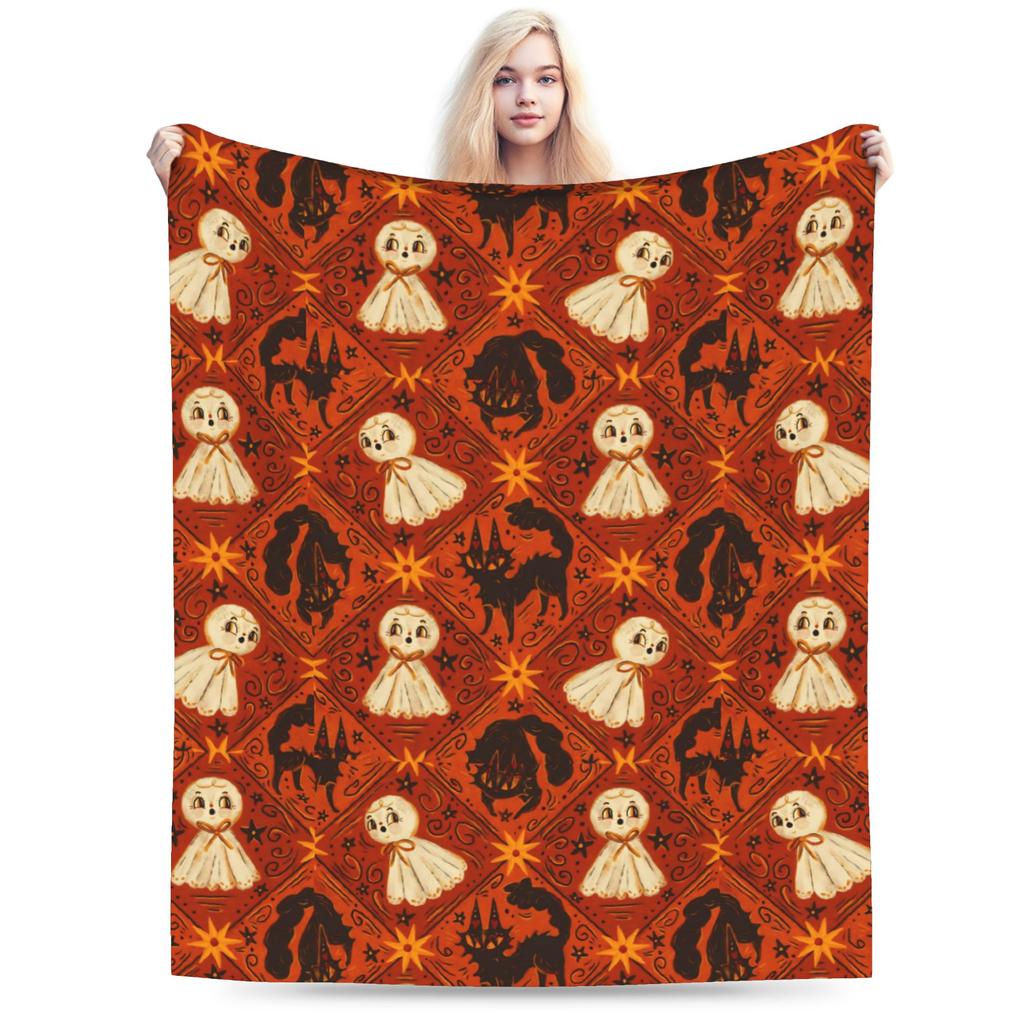 Happy Halloween Cartoon Blanket Cover Velvet Warm Throw Blanket for Car Sofa Couch Bed Rug