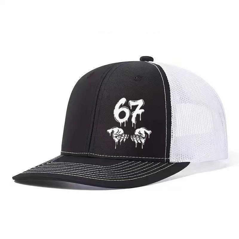 1PC Graffiti 67 Gesture Logo! Color blocking mesh baseball cap, breathable mesh fabric+trendy design