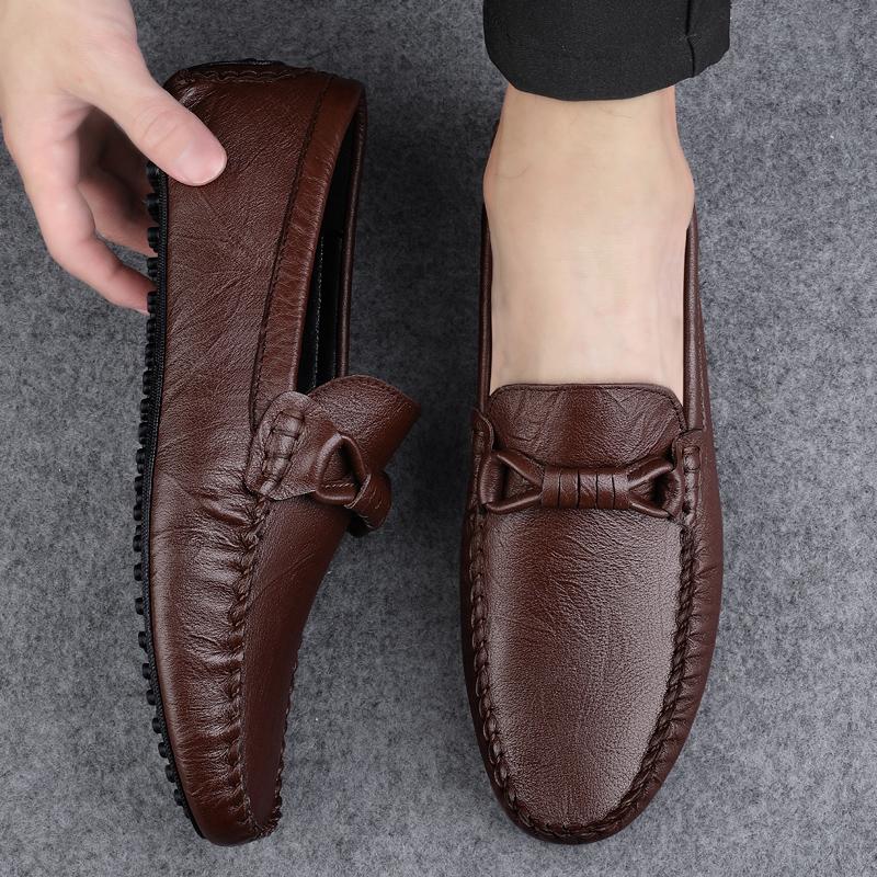 Fashion Luxury Brand Mens Leather Shoes Casual Driving Shoes Men Anti-skid Business Loafers High Quality Male Casual Shoes Slip on Flats