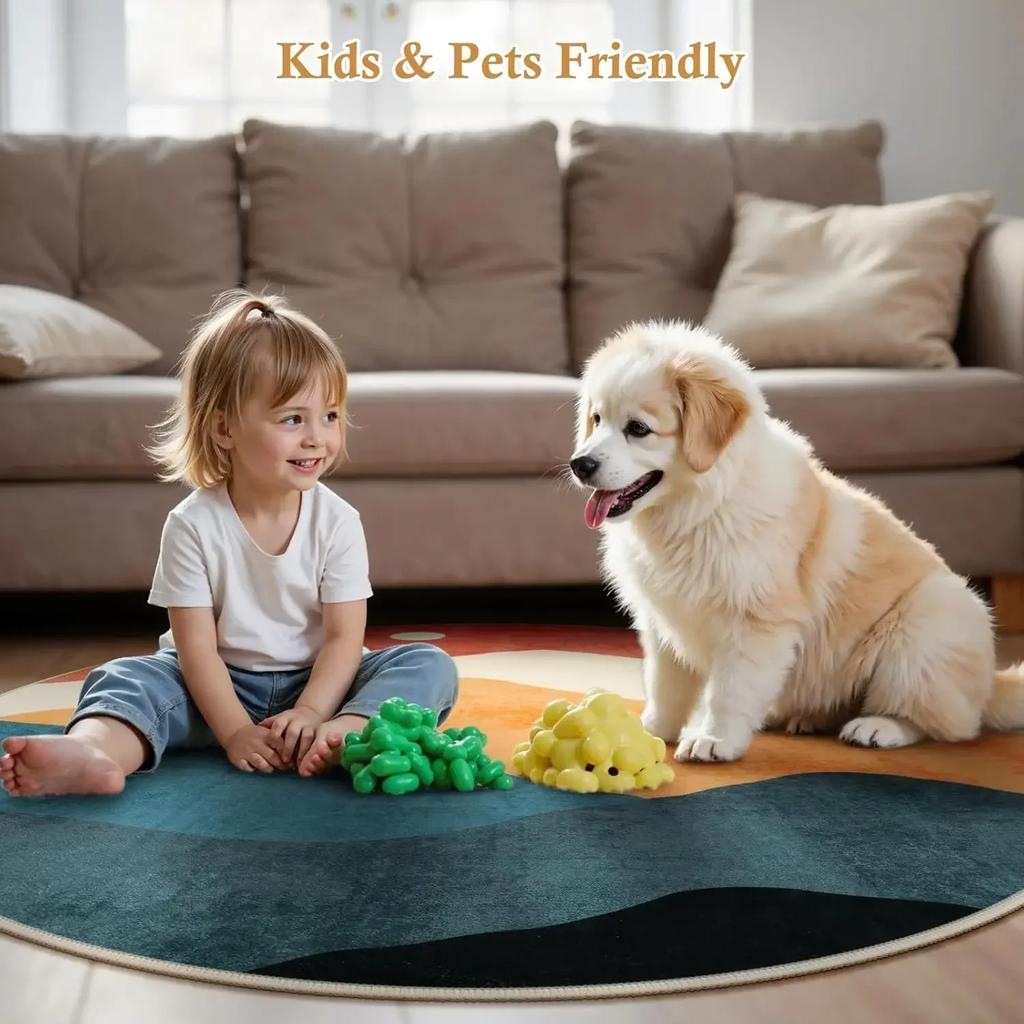 Round Rug for Bedroom,Soft Area Circle Area Rug Imitation Cashmere Carpet Boho Washable Classroom Carpet for Living Room Decor