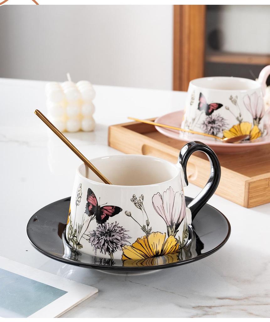 Set di Tazza da Caffè e Sottotazza in Ceramica Retro di Alta Gamma con Scatola Regalo per il Tè del Pomeriggio