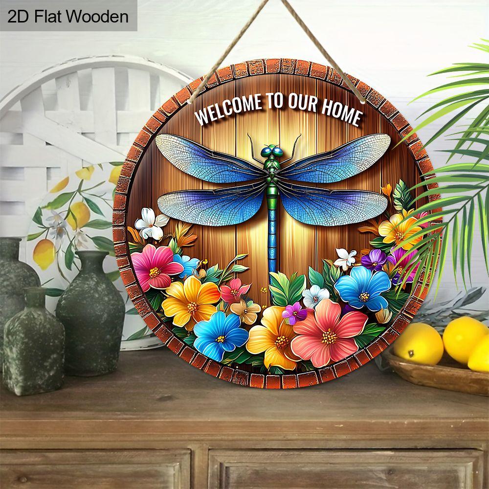Zahradní dekorace, dřevěné závěsné dekorativní cedule, vzory vážek, 2D grafické produkty, dárky na kolaudaci pro přátele