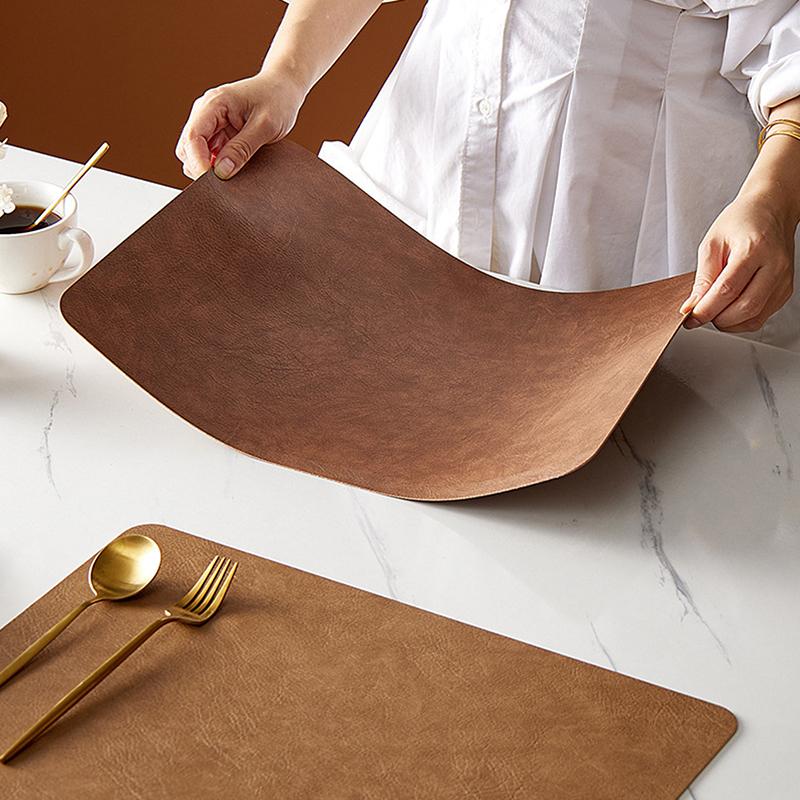 1Pcs Light Luxury Solid Leather Placemat Coffee Brown Pu Table Mat Waterproof Oilproof Heat-Insulated Plate Bowl Pad Table Decor