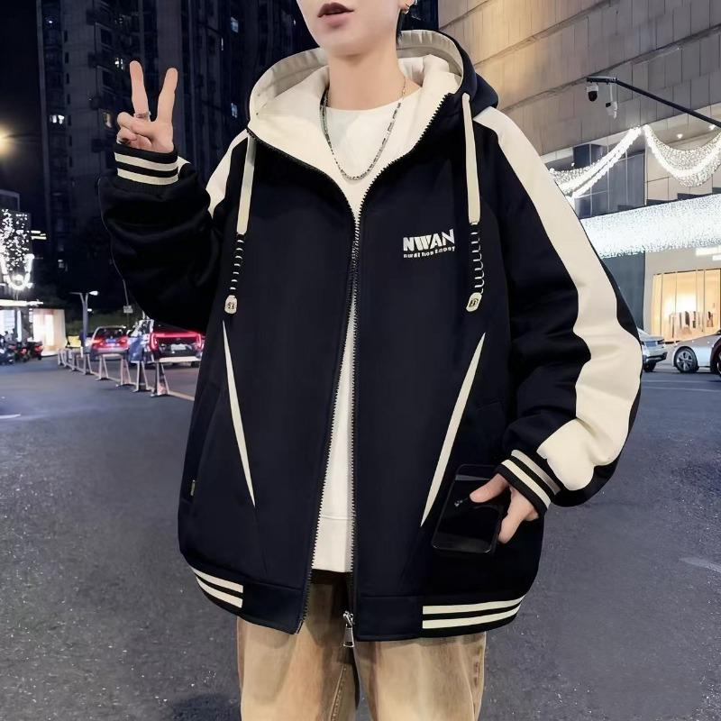 Men S Loose Plus Size Fleece Thickened Hooded Baseball Casual Winter Coat