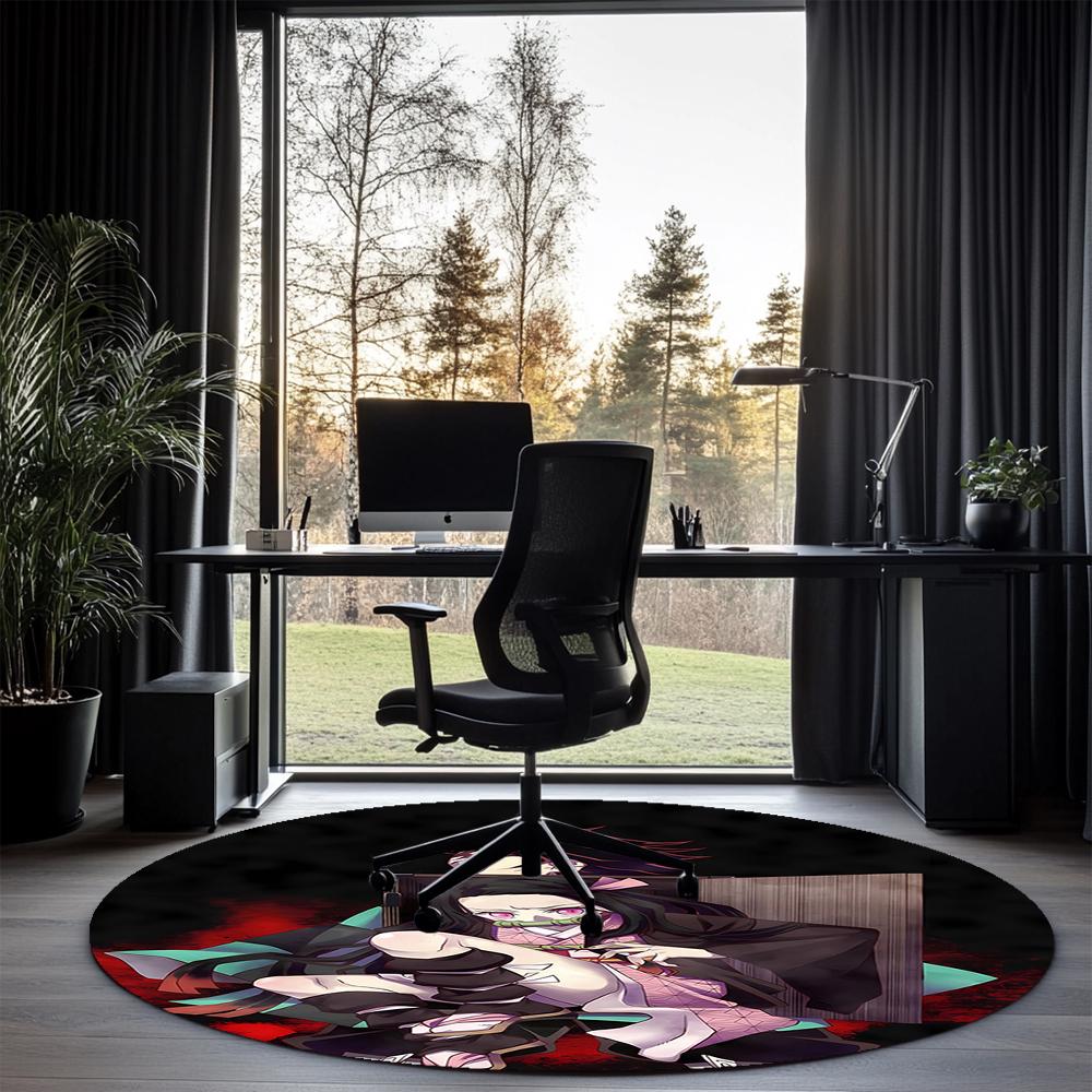 Demon Slayer Printed Round Rug Carpet Chair Rug Area Rug Entryway Doormats,for Office Chair Living Room Bedroom Kitchen Room.