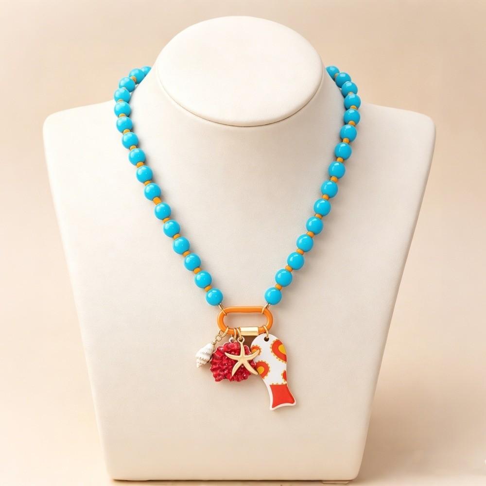 Colorful Beads Beaded Necklace Starfish Shell Charm Boho Necklace  Vacation Beach Party