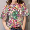 Women's T-shirt 3D Painted Flower Women's Casual O-neck T-shirt Basic Clothing Summer Women's Daily Life