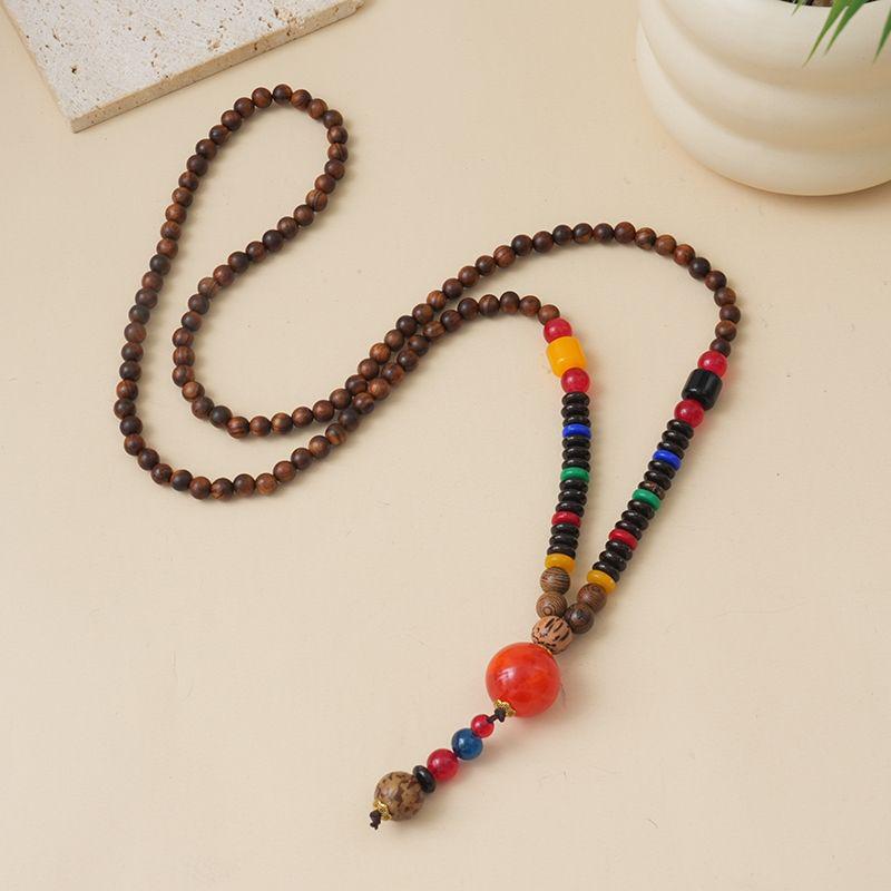 Ethnic Style Wood Necklace & Prayer Beads - Unisex Versatile Chicken Wing Wood Sweater Chain