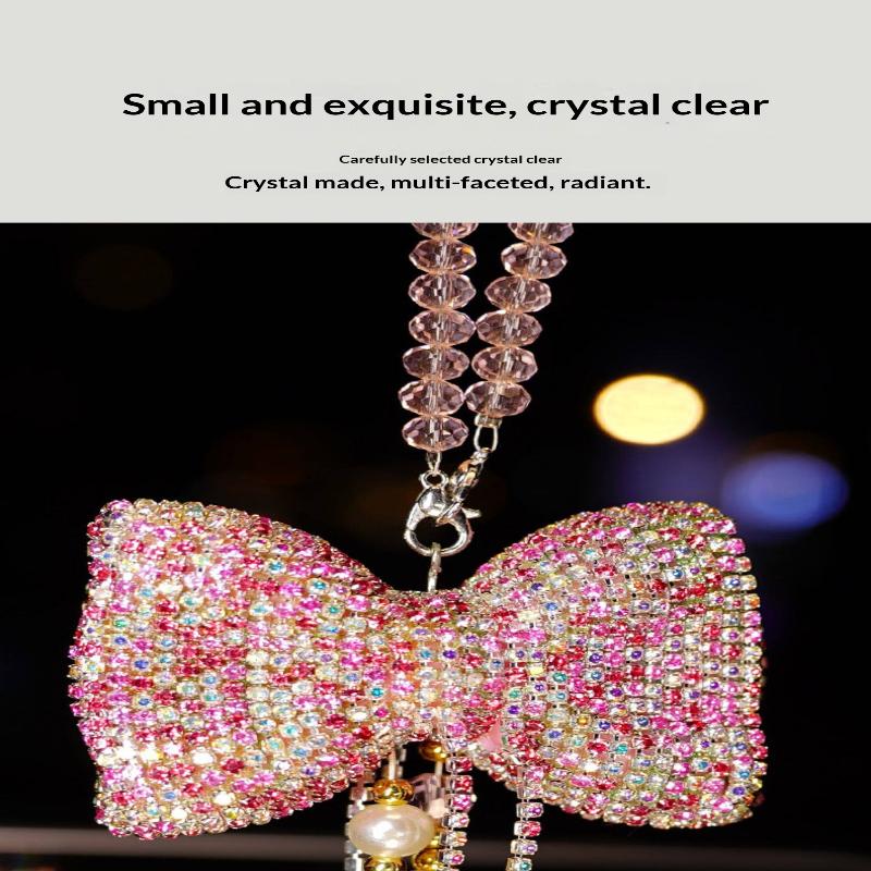 Bowknot Car Pendant Cute Tassels Chain Rearview Mirror Ornament Pearl Car Accessories