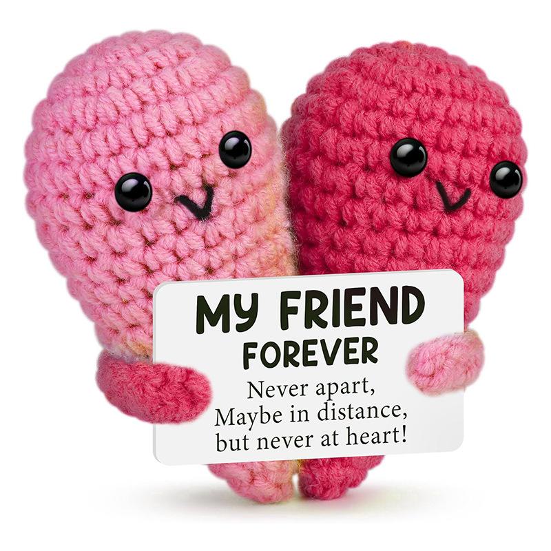 Creative Funny Handmade Crochet Emotional Support Dolls with Positive Energy Card Desktop Ornament Home Decor for Friend Gifts