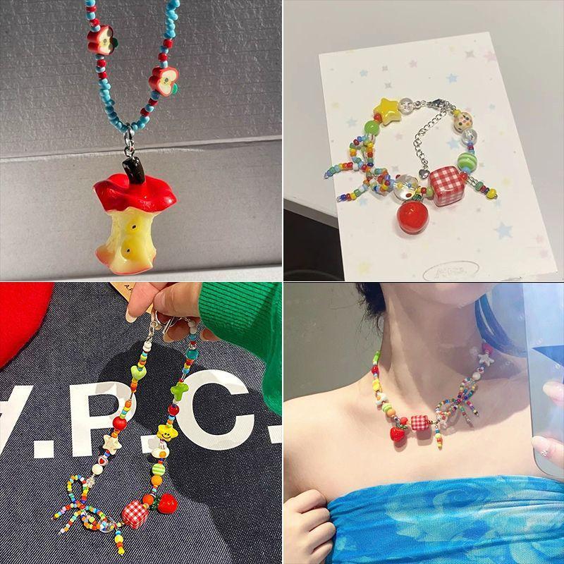 Dopamine color apple star beaded necklace new light luxury summer collarbone chain