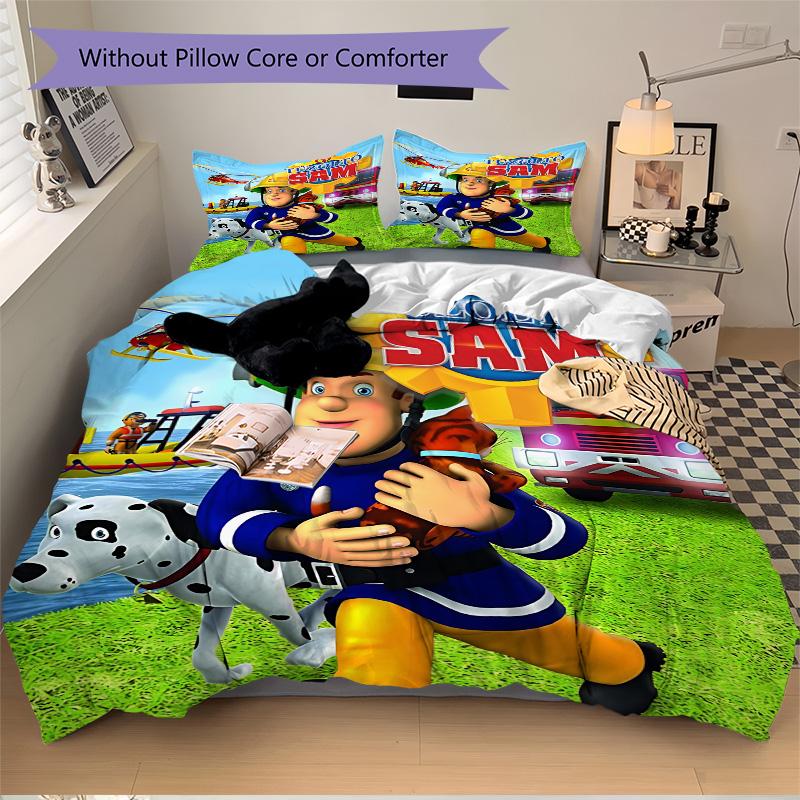 Fireman Sam'S Heroic Rescue Print 3Pcs Bedding Setduvet Cover With 2 Bedropillowcase Home Birthday Gift