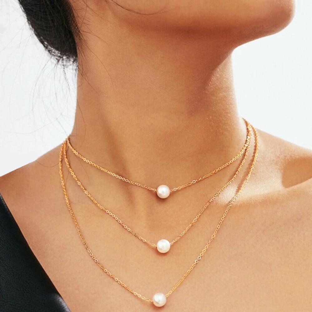 European and American Fashion, Simple Pearl Splicing Chain Necklace, Double-layer Women's Necklace Stacked with Wind Alloy Necklace