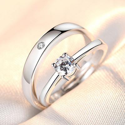2 Piezas Anillos de Pareja de Plata 925 Circonita Para Mujer Hombre Exquisitos Estudiante Novia Accesorios de Joyería de Plata Boda