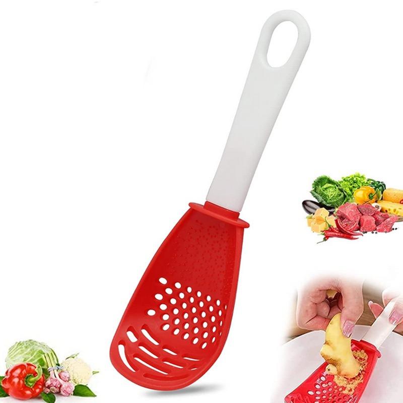Multifunctional Heat Resistant Kitchen Spoon with Colander - Red and Black