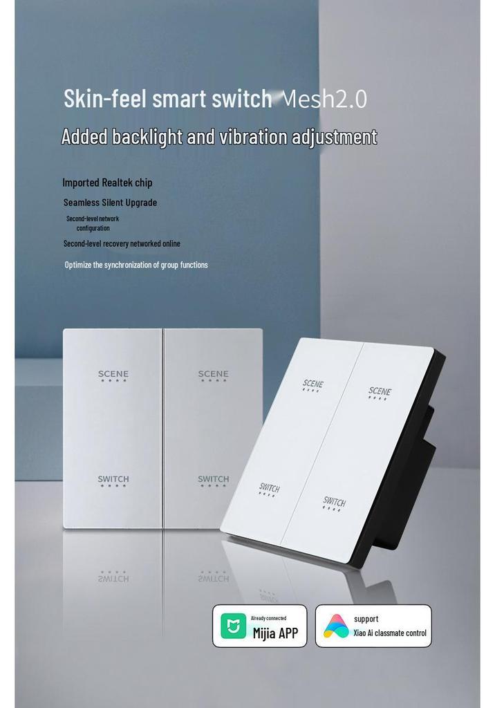 Smart Switch with AG Skin-feel Panel Connects To Mijia APP, Supports Xiao Ai Voice Control, Remote, and Touch Control.