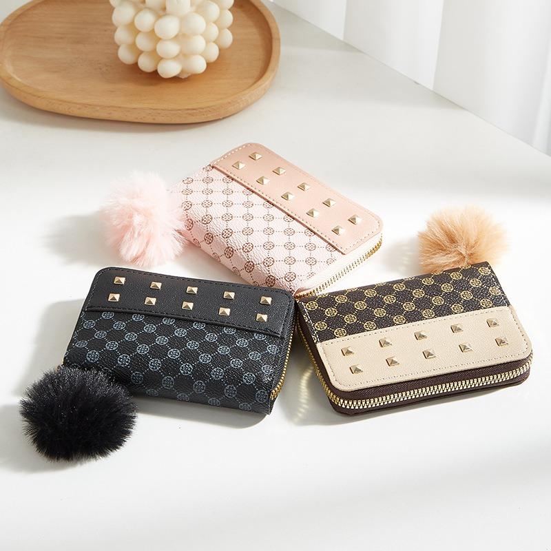 Hairball decorative polka dot printing mini change bag multi-card space interlayer small square bag card bag clutch bag