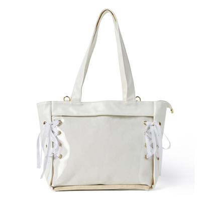 Across Ita Bag, Cute Lace-Up Shoulder Tote, Transparent Vinyl Bag for Women, A4 Size, Ribbon (White)