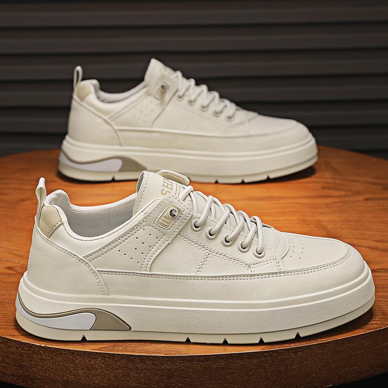 Microfiber Leather Black Casual Work Board Shoes Thick Sole Heightening Elastic Band Foot Cover Sports Men'S Shoes