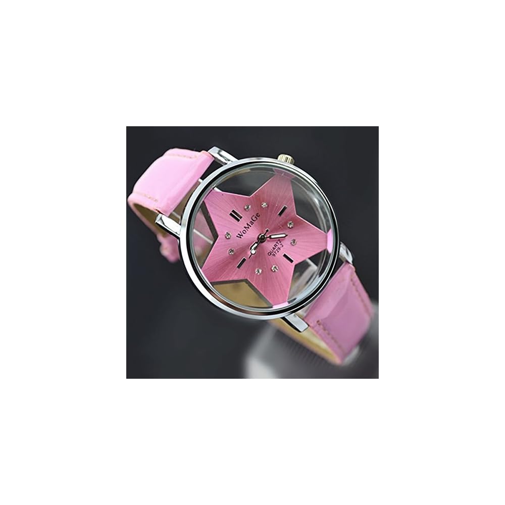 ZooooM Star Design Analog Quartz Watch Pink with Fake Leather Band for Women and Men